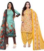 multicolor cotton blend printed unstitched salwar suit material (combo of 2)