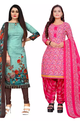 multicolor cotton blend printed unstitched salwar suit material (combo of 2)
