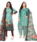 multicolor cotton blend printed unstitched salwar suit material (combo of 2)