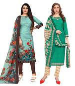 beige & pista green cotton printed unstitched salwar suit material (combo of 2)