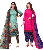 beige & pista green cotton printed unstitched salwar suit material (combo of 2)