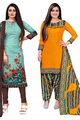 multicolor cotton blend printed unstitched salwar suit material (combo of 2)