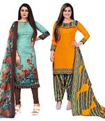 multicolor cotton blend printed unstitched salwar suit material (combo of 2)