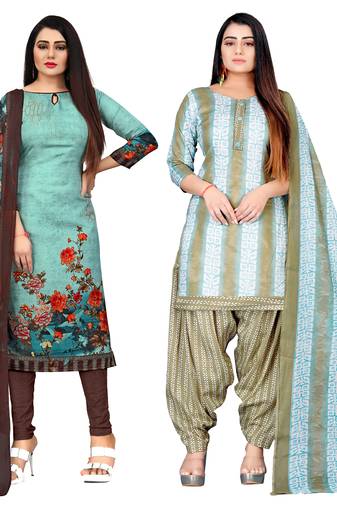 multicolor cotton blend printed unstitched salwar suit material (combo of 2)