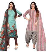 multicolor cotton blend printed unstitched salwar suit material (combo of 2)
