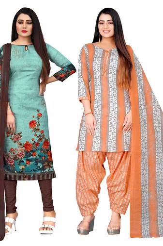 multicolor cotton blend printed unstitched salwar suit material (combo of 2)