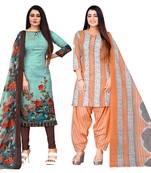 multicolor cotton blend printed unstitched salwar suit material (combo of 2)
