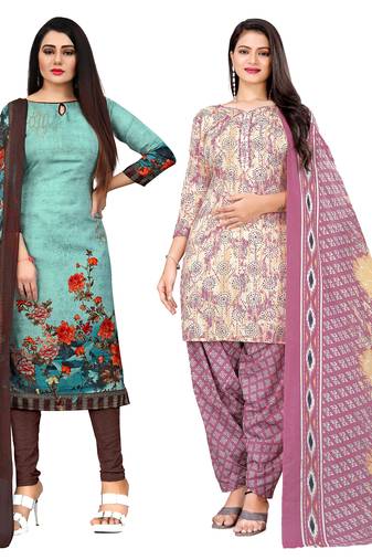 multicolor cotton blend printed unstitched salwar suit material (combo of 2)