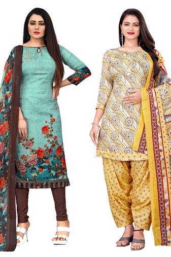 multicolor cotton blend printed unstitched salwar suit material (combo of 2)