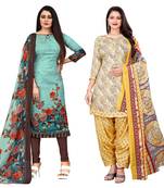 multicolor cotton blend printed unstitched salwar suit material (combo of 2)