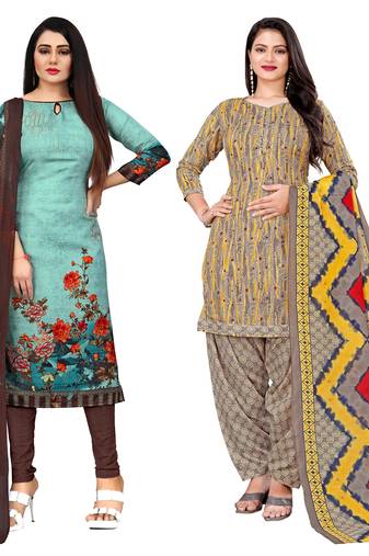 Rajnandini multicolor cotton blend printed unstitched salwar suit material (combo of 2)