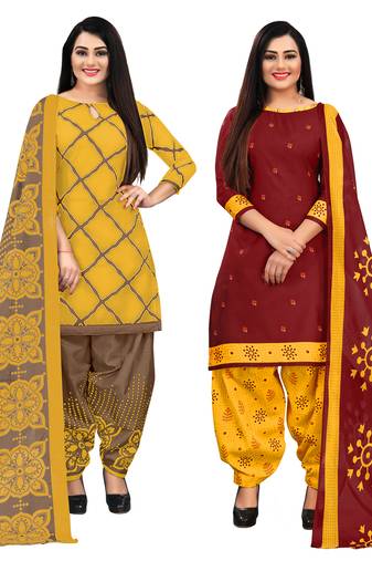 multicolor cotton blend printed unstitched salwar suit material (combo of 2)