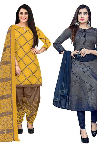 multicolor cotton blend printed unstitched salwar suit material (combo of 2)