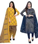 multicolor cotton blend printed unstitched salwar suit material (combo of 2)