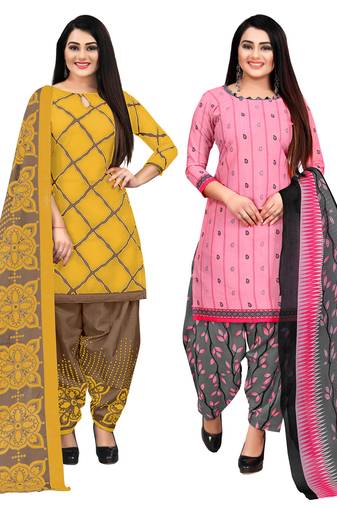 multicolor cotton blend printed unstitched salwar suit material (combo of 2)
