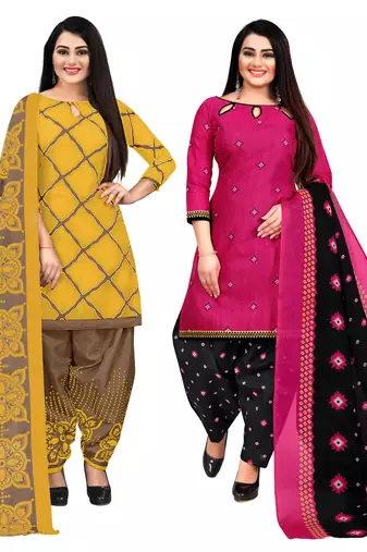 multicolor cotton blend printed unstitched salwar suit material (combo of 2)