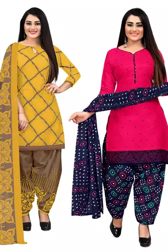 multicolor cotton blend printed unstitched salwar suit material (combo of 2)
