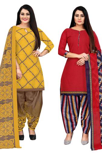 multicolor cotton blend printed unstitched salwar suit material (combo of 2)