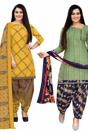 multicolor cotton blend printed unstitched salwar suit material (combo of 2)