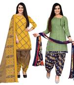 multicolor cotton blend printed unstitched salwar suit material (combo of 2)