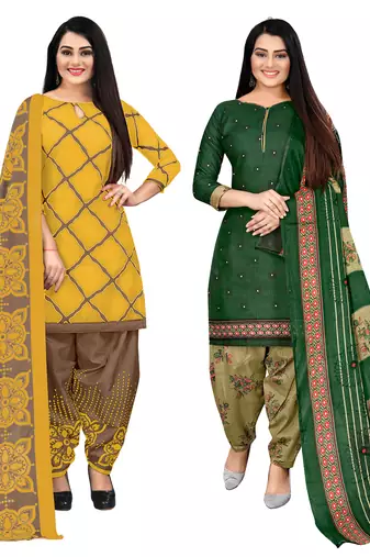 multicolor cotton blend printed unstitched salwar suit material (combo of 2)