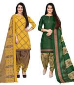 multicolor cotton blend printed unstitched salwar suit material (combo of 2)