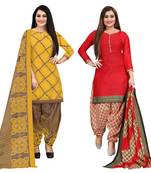 multicolor cotton blend printed unstitched salwar suit material (combo of 2)