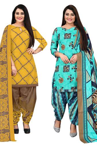 multicolor cotton blend printed unstitched salwar suit material (combo of 2)