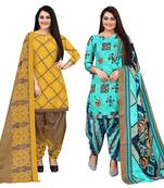 multicolor cotton blend printed unstitched salwar suit material (combo of 2)