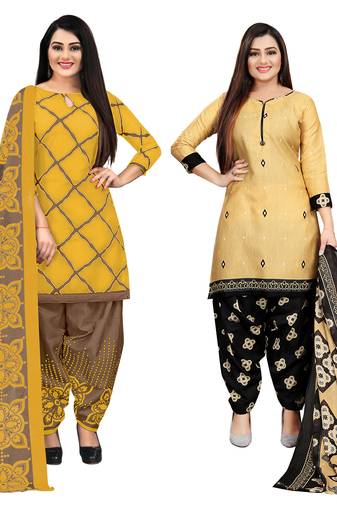 multicolor cotton blend printed unstitched salwar suit material (combo of 2)