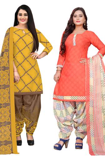 multicolor cotton blend printed unstitched salwar suit material (combo of 2)