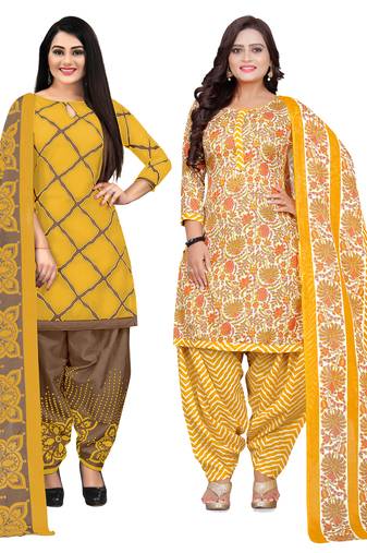 multicolor cotton blend printed unstitched salwar suit material (combo of 2)