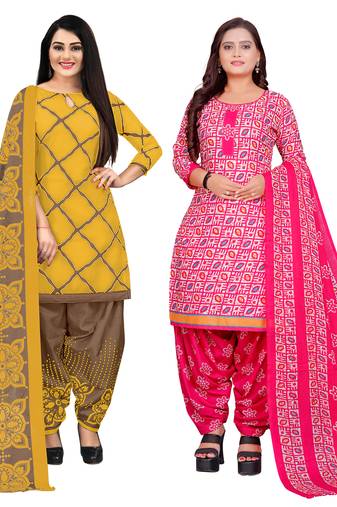 multicolor cotton blend printed unstitched salwar suit material (combo of 2)