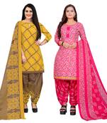 multicolor cotton blend printed unstitched salwar suit material (combo of 2)