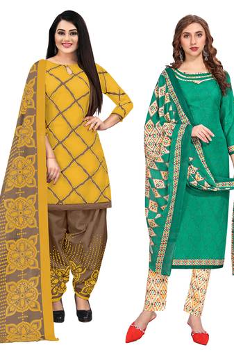 multicolor cotton blend printed unstitched salwar suit material (combo of 2)