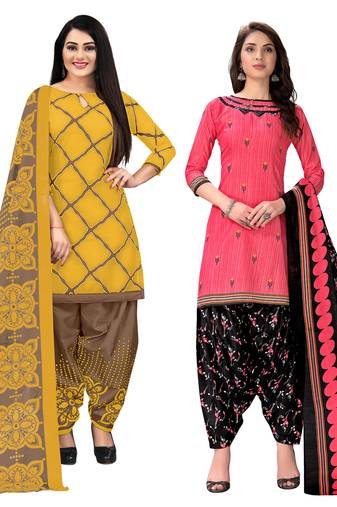 multicolor cotton blend printed unstitched salwar suit material (combo of 2)