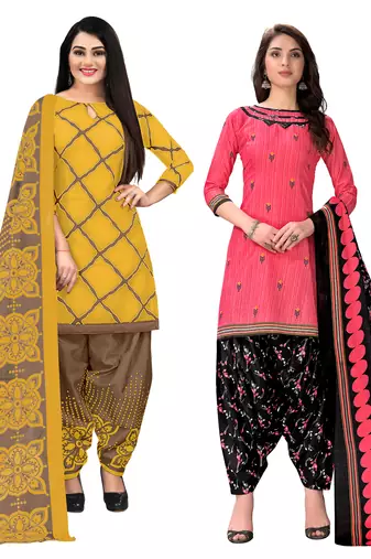 multicolor cotton blend printed unstitched salwar suit material (combo of 2)