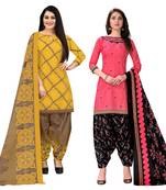 multicolor cotton blend printed unstitched salwar suit material (combo of 2)