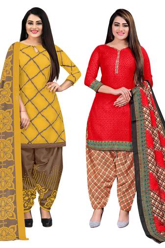 multicolor cotton blend printed unstitched salwar suit material (combo of 2)
