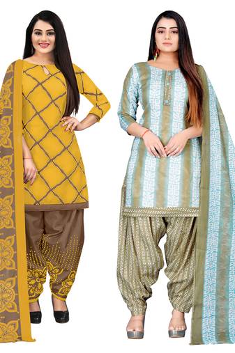 multicolor cotton blend printed unstitched salwar suit material (combo of 2)