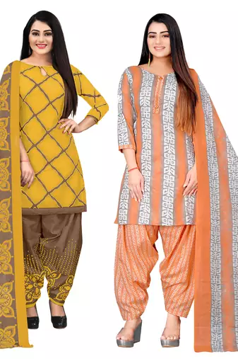 multicolor cotton blend printed unstitched salwar suit material (combo of 2)