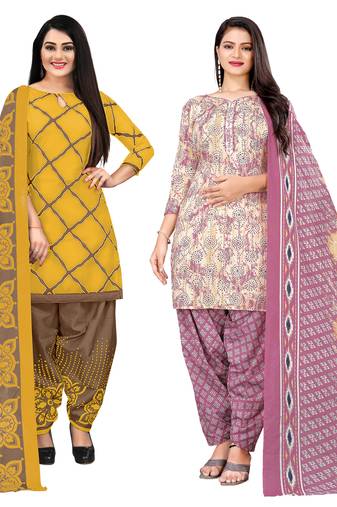 multicolor cotton blend printed unstitched salwar suit material (combo of 2)