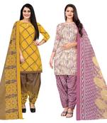 multicolor cotton blend printed unstitched salwar suit material (combo of 2)