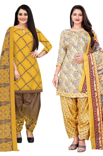 multicolor cotton blend printed unstitched salwar suit material (combo of 2)