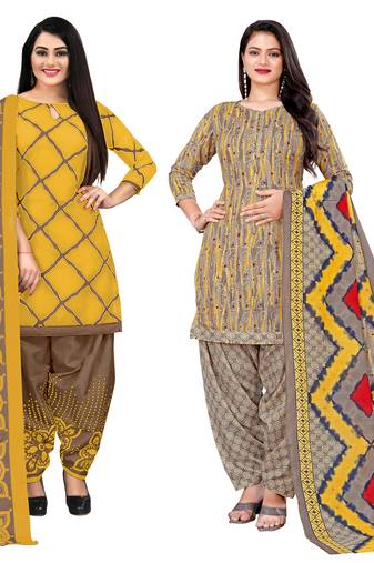 Rajnandini multicolor cotton blend printed unstitched salwar suit material (combo of 2)