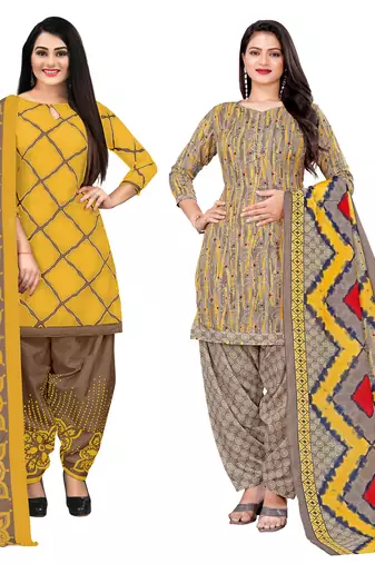 Rajnandini multicolor cotton blend printed unstitched salwar suit material (combo of 2)