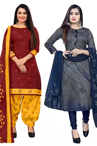 women multicolor cotton printed ready to wear patiala salwar suit combo pack of 2