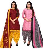 maroon and baby pink cotton printed unstitched salwar suit material (combo of 2)