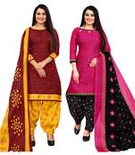 maroon and magenta cotton printed unstitched salwar suit material (combo of 2)