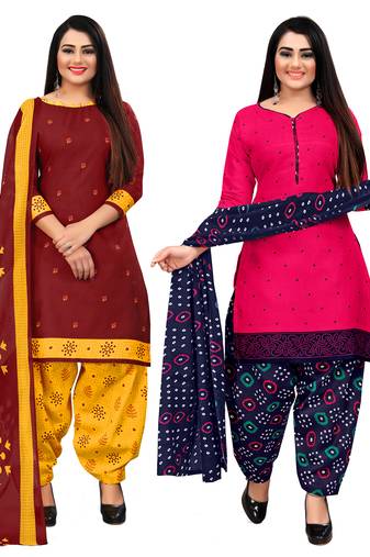 multicolor cotton blend printed unstitched salwar suit material (combo of 2)